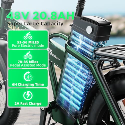 1000W Folding Electric Bike,48V 20AH Removable Battery E Bike,30+MPH,80 Miles Max Range Electric Bike for Adults,20" Fat Tire Foldable ebike