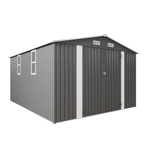10x12x6.7FT Outdoor Storage Shed, Galvanized Steel Garden Shed with Lockable Door & Window, Waterproof Metal Tool Storage for Garden, Backyard, Patio