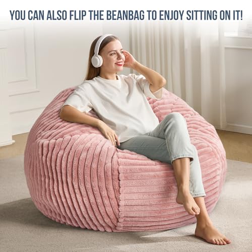 Hobestluk 5ft Bean Bag Chairs for Adults Large Beanbag Chair with Stripe Plush Cover Big Bean Bag Chair for Living Room Bedroom Dorm Office -Black