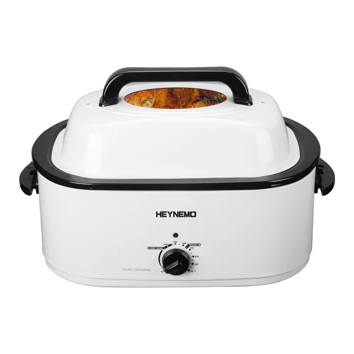 Superjoe 26 Quart Roaster Oven with Self-Basting Lid Removable Pan Electric Turkey Roaster Stainless Steel, White