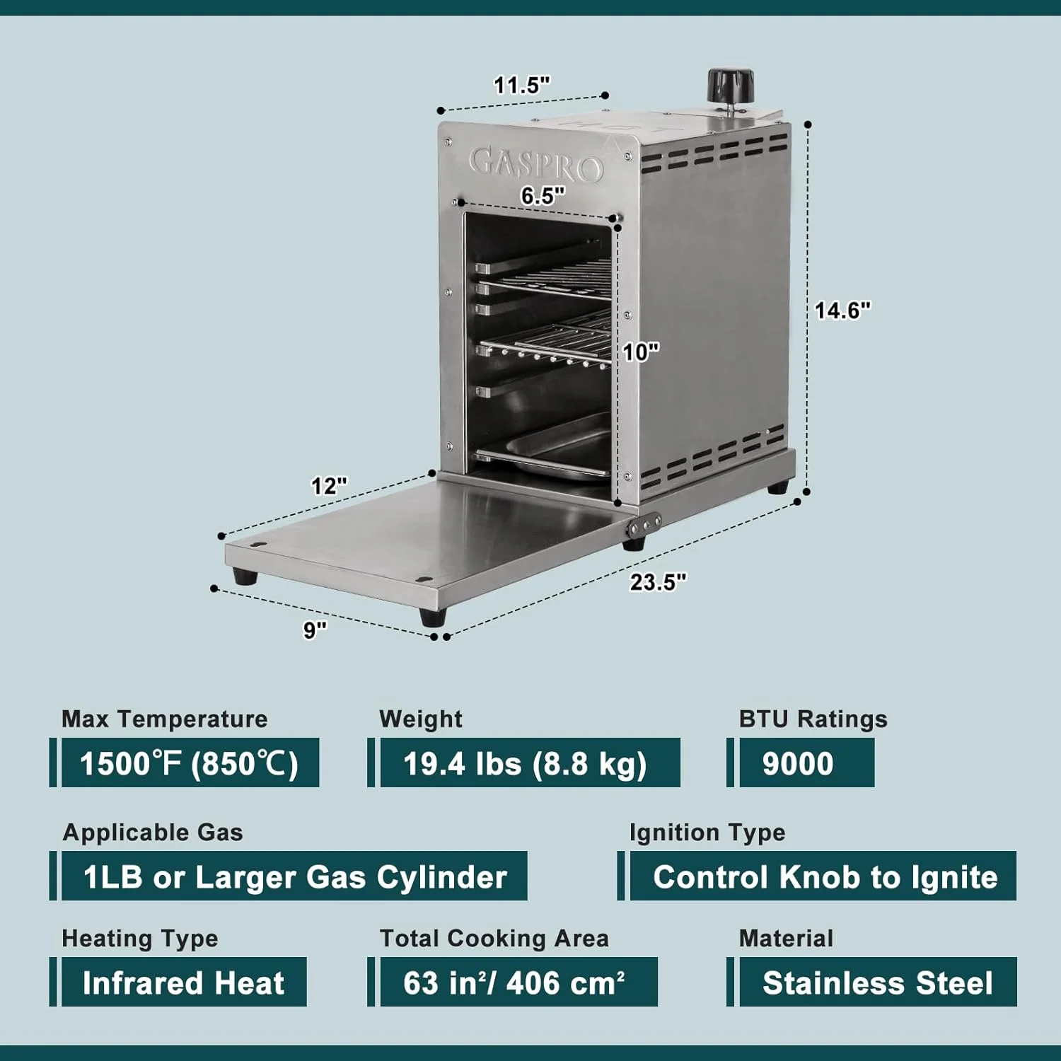 1500℉ Outdoor Propane Gas Grill, Infrared Technology, Fast Cooking Portable Steak Broiler for Meat, Seafood, Veggies and More, Durable Stainless Steel
