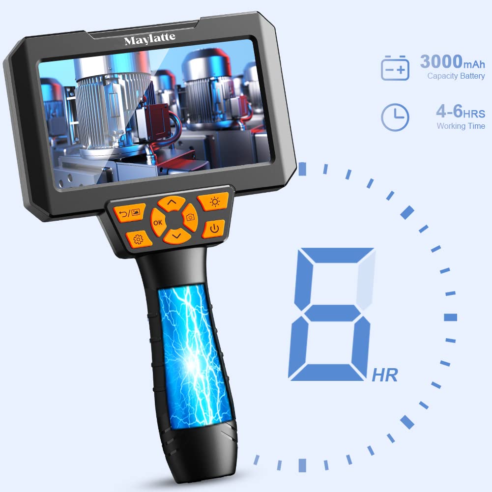 5 Inch Endoscope Camera,Maylatte Dual Lens Borescope with 7 LED Lights,16.5FT Semi-Rigid Cable Inspection Camera with 32GB SD Card