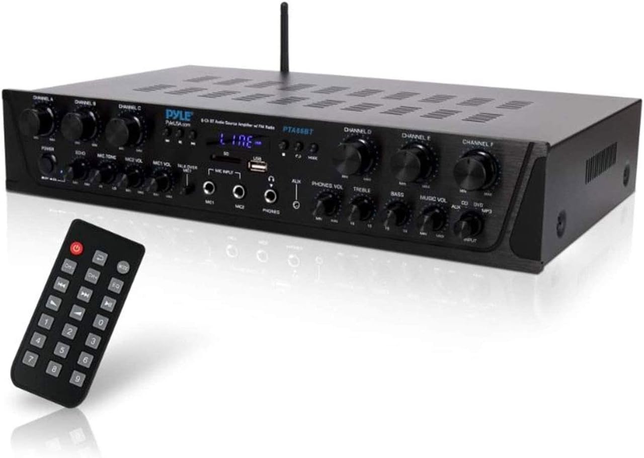 Wireless Home Audio Amplifier System - Bluetooth Compatible Sound Stereo Receiver Amp - 6 Channel 600Watt Power, Digital LCD, Headphone Jack