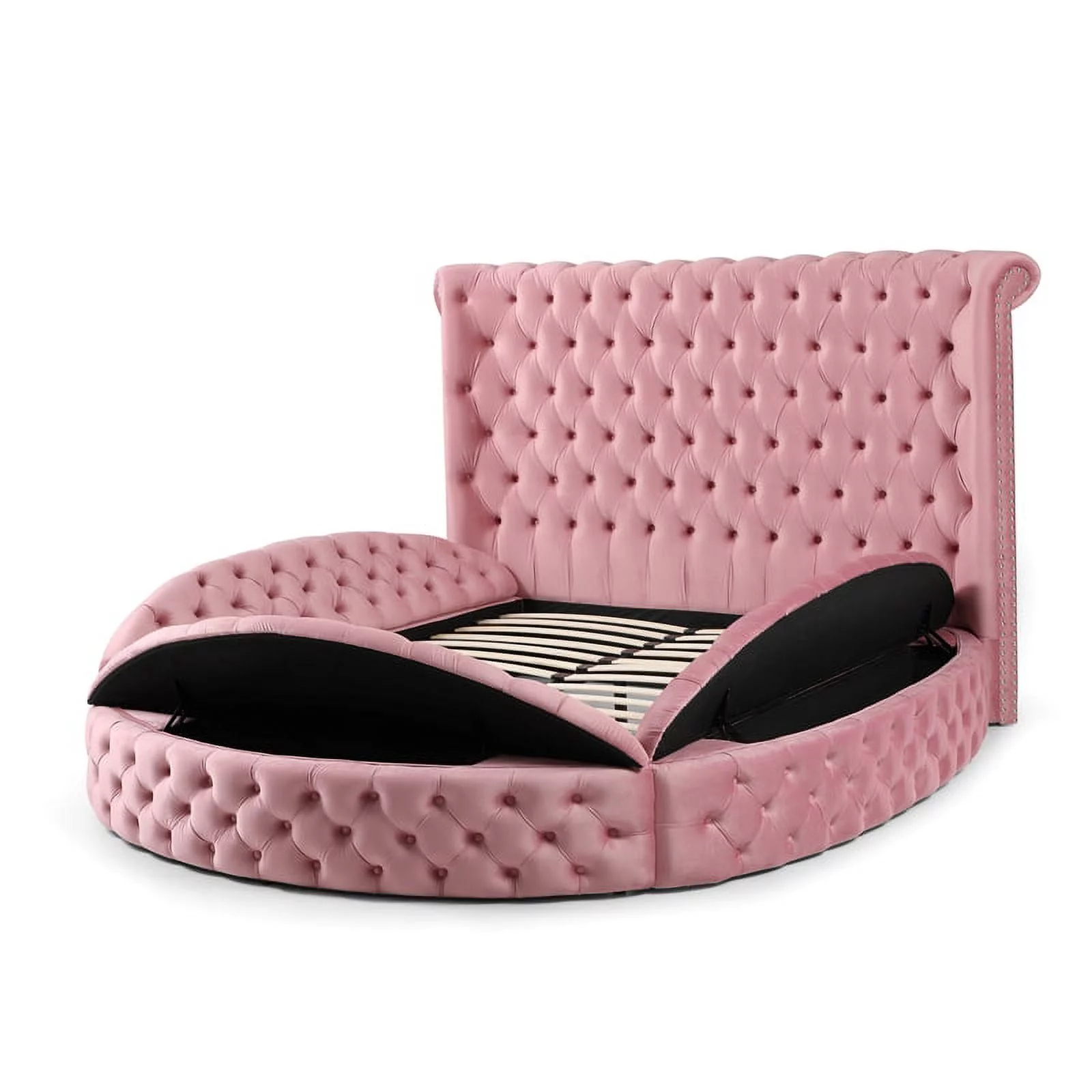 Better Home Products Elizabeth 107 x 101" Velvet Upholstered King Bed in Pink