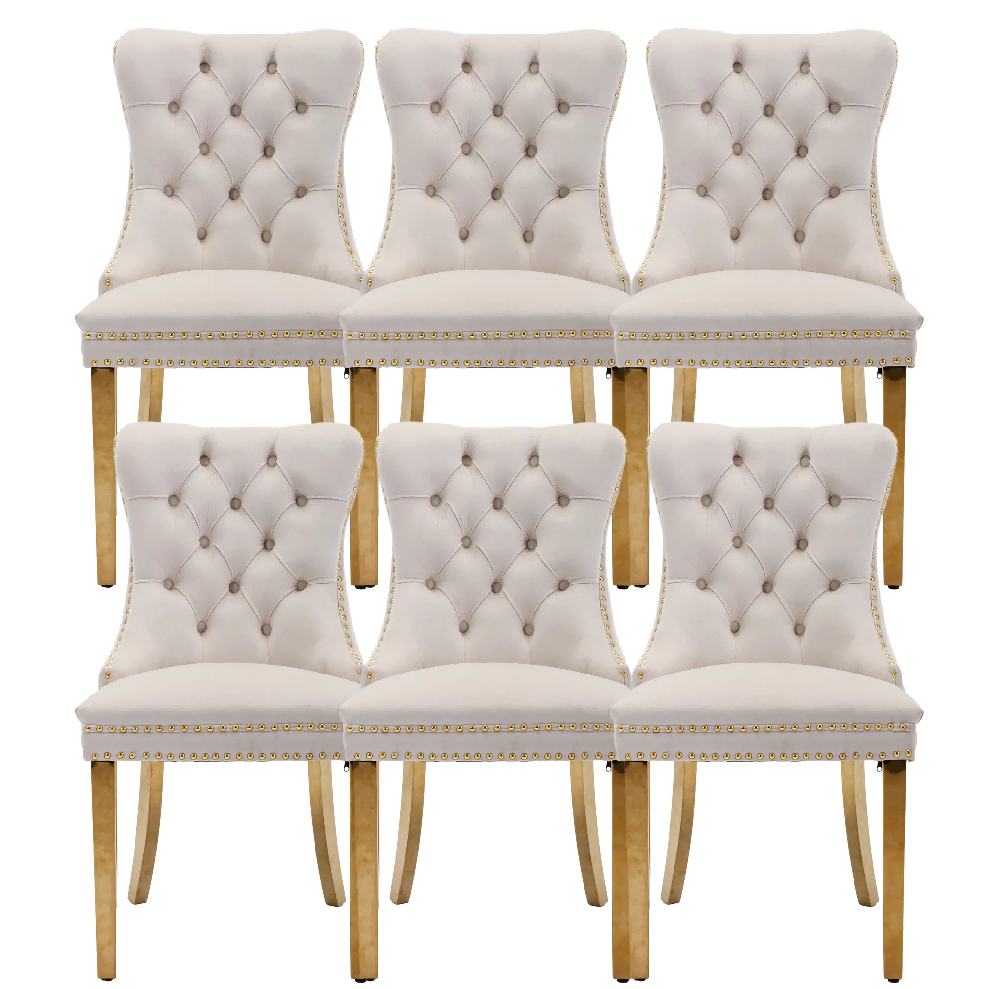 Dining Chairs, Accent Diner Chairs with Nailhead Trim and Back Ring Pull, Velvet Fabric Dining Room Chairs