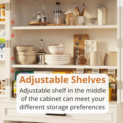 IRONCK Farmhouse Kitchen Pantry Cabinet, 72" Height Tall Freestanding Cupboard with Sliding Storage Rack and 6 Hanging Shelves for Kitchen