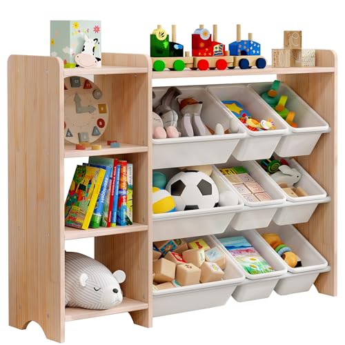 MallBest 4-Tier Kids' Toy Storage Organizer Shelf - 100% Solid Wood