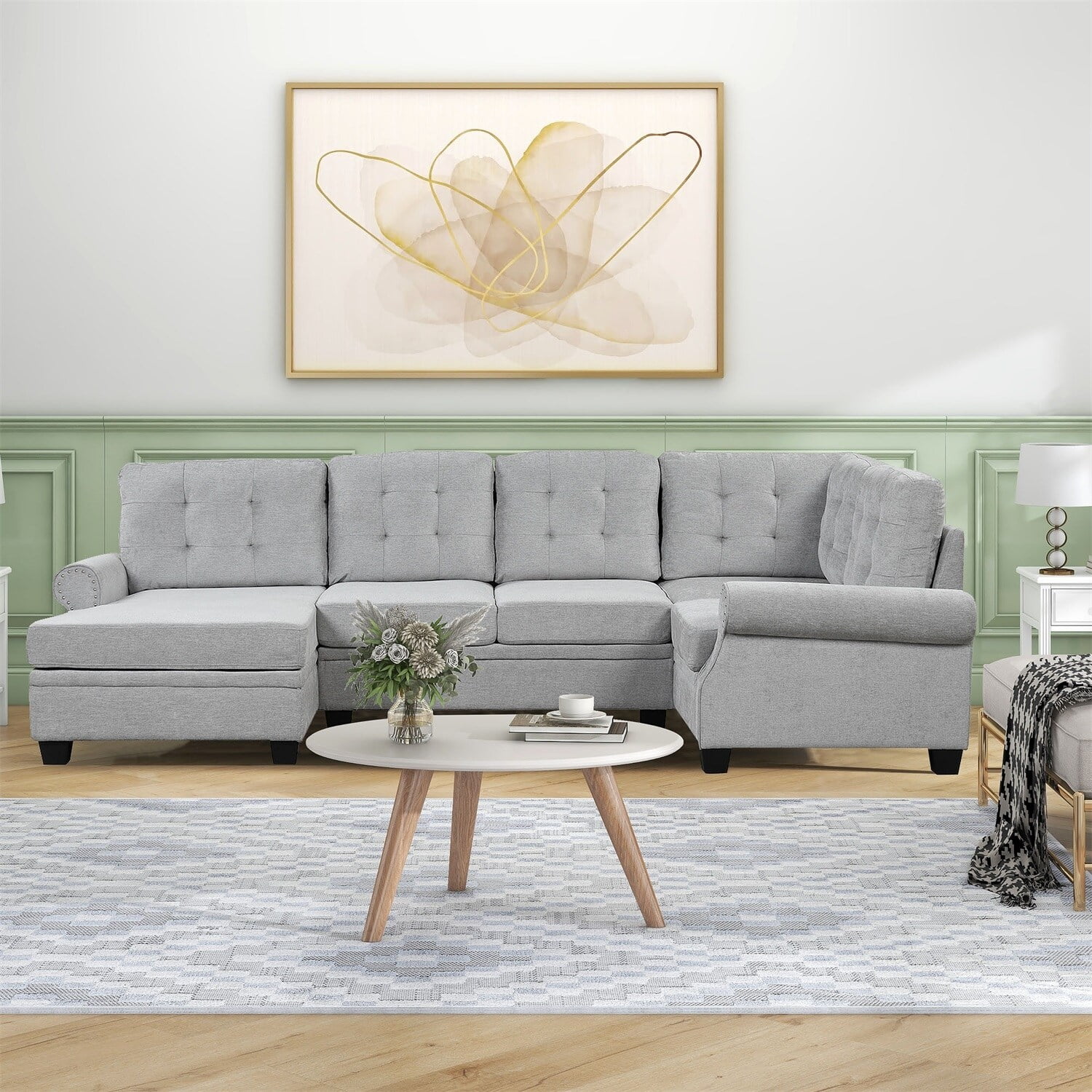 MERAX  120" Modern U-Shaped Corner Sectional Sofa Grey