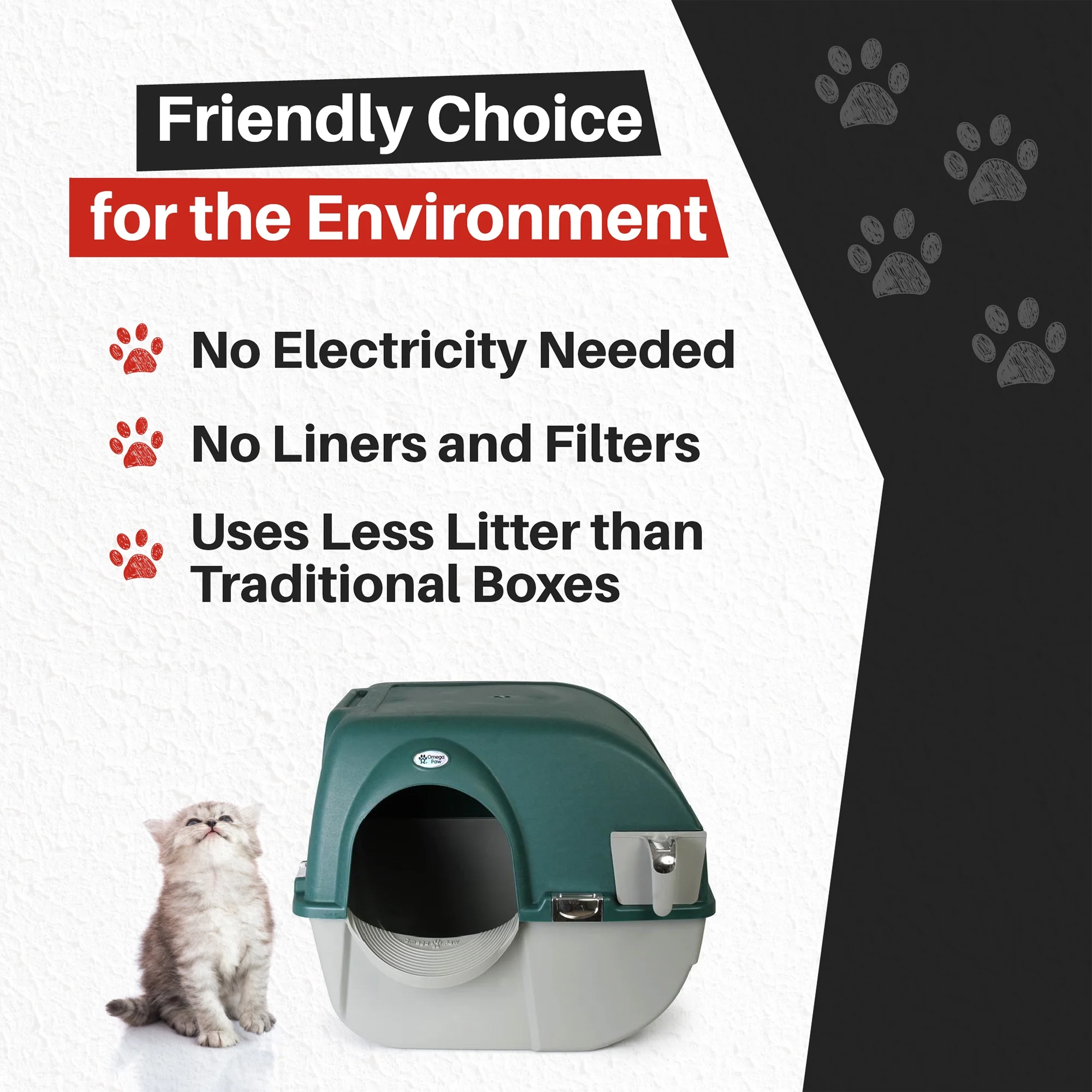 Omega Paw Premium Roll 'N Clean Self Cleaning Litter Box, Large, Green - Curated Treasures Market