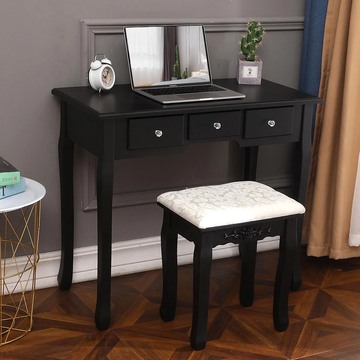 Ktaxon Vanity Makeup Dressing Table Set W/Stool, Black