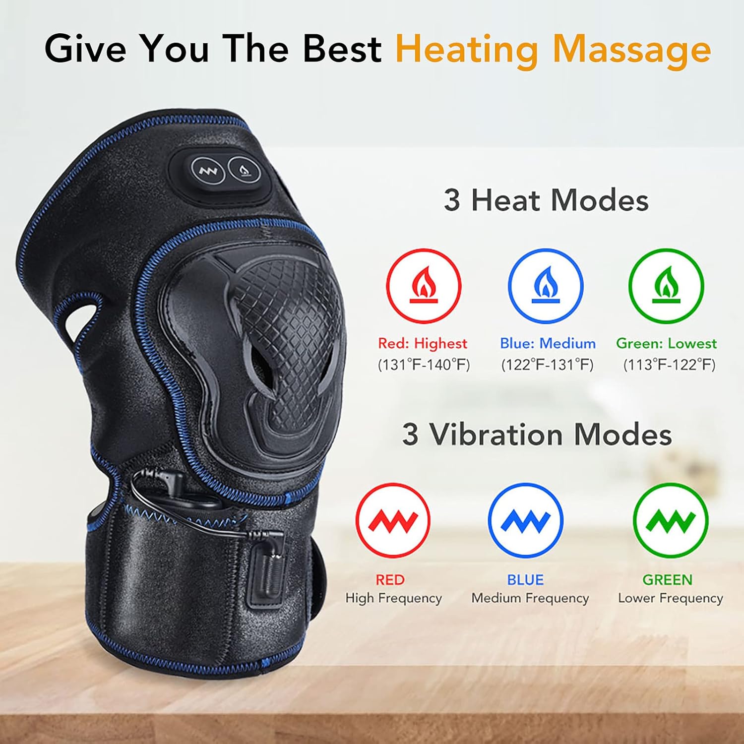 Heated Knee Massager, Heat & Vibration Knee Brace Wrap Electric Heating Pad 5V Warm Knee Care (1 Pair)