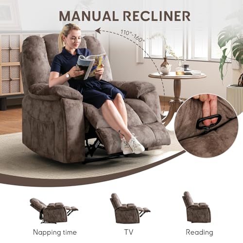 Phoenix Home Manual Recliner Chair for Adults with Massage and Heat, Overstuffed Fabric Reclining Chair