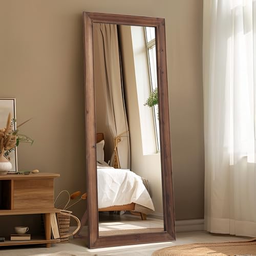 MELOMOIR Rustic Farmhouse Full Length Mirror, 64"x21" Wood Frame Floor Mirror, Free Standing Mirror Leaning Hanging Mirror