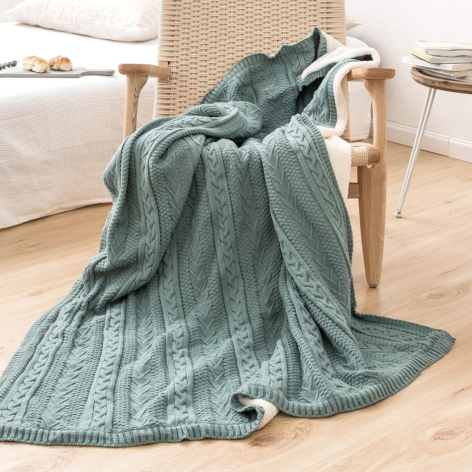 Cable Knit Sherpa Throw Blanket
