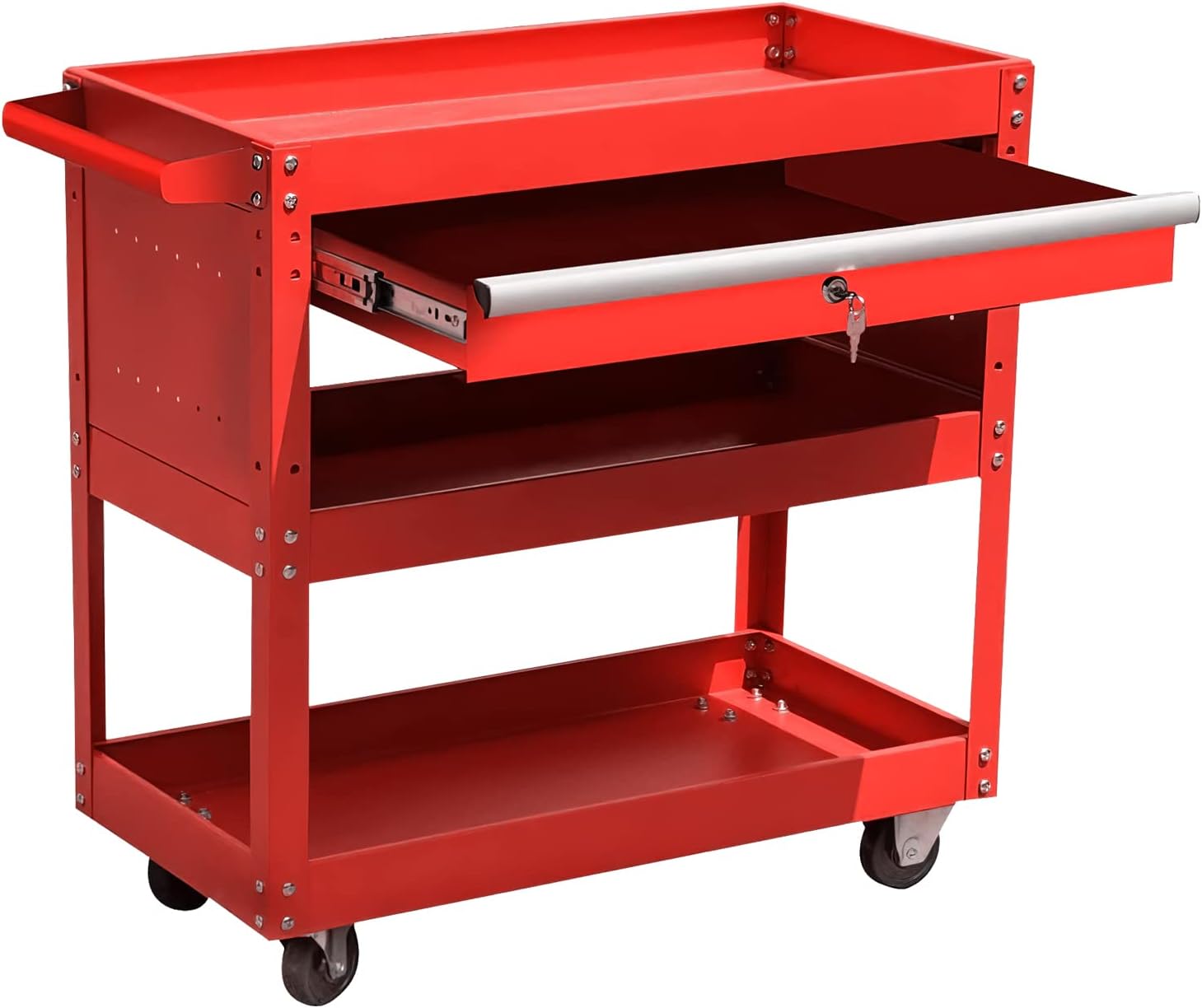 HGB Big Capacity Tool Cart,3 Tier Rolling Multifunction Tool Cart on Wheels Tool Organizer with Lockable Storage Drawer Tool Cart for Mechanics