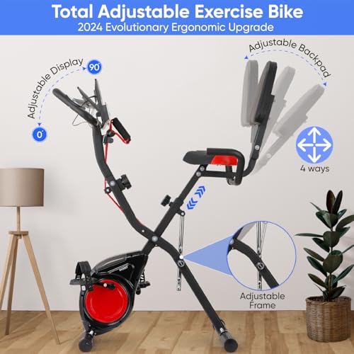 YYFITT 3-IN-1 Exercise Bike with Luminous Digits Display | Folding Stationary Bikes for Home Seniors | Compact Workout Bike with Fully Support
