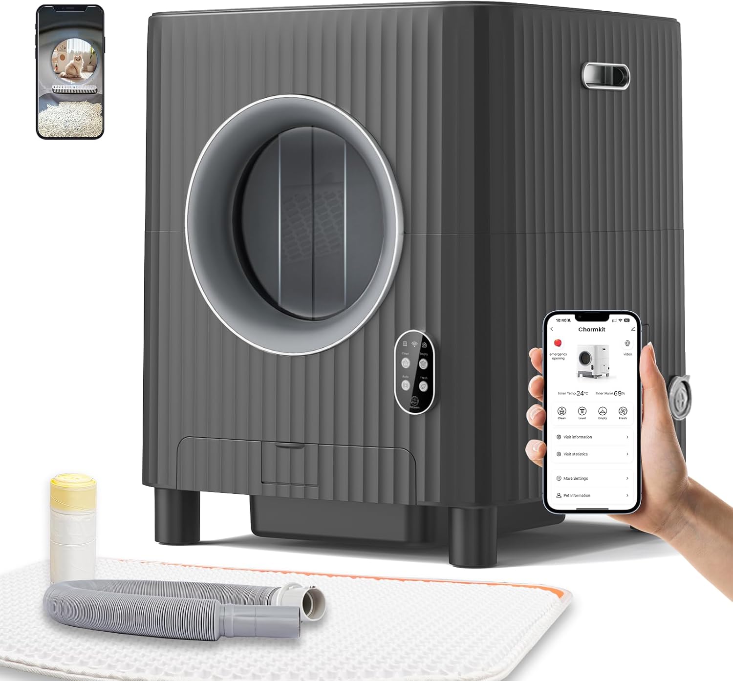 [Upgraded] Charmkit Self Cleaning Cat Litter Box,Automatic Door for Cat Litter Box,Large Capacity Automatic Cat Litter Box with APP Control