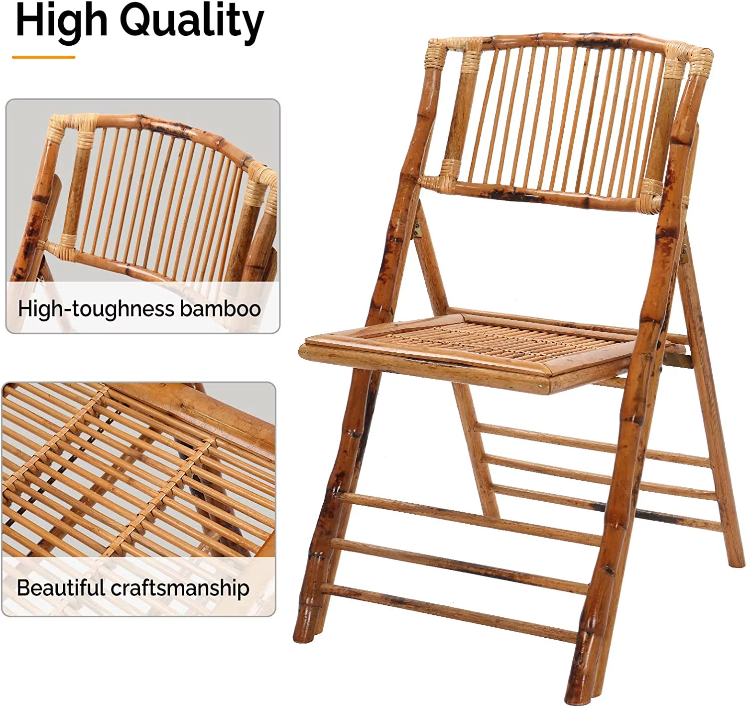 Bamboo Folding Chair, Foldable Dining Chair for Outdoor & Indoor, Patio, Porch, Wedding, Party, Event (4 Pack) …