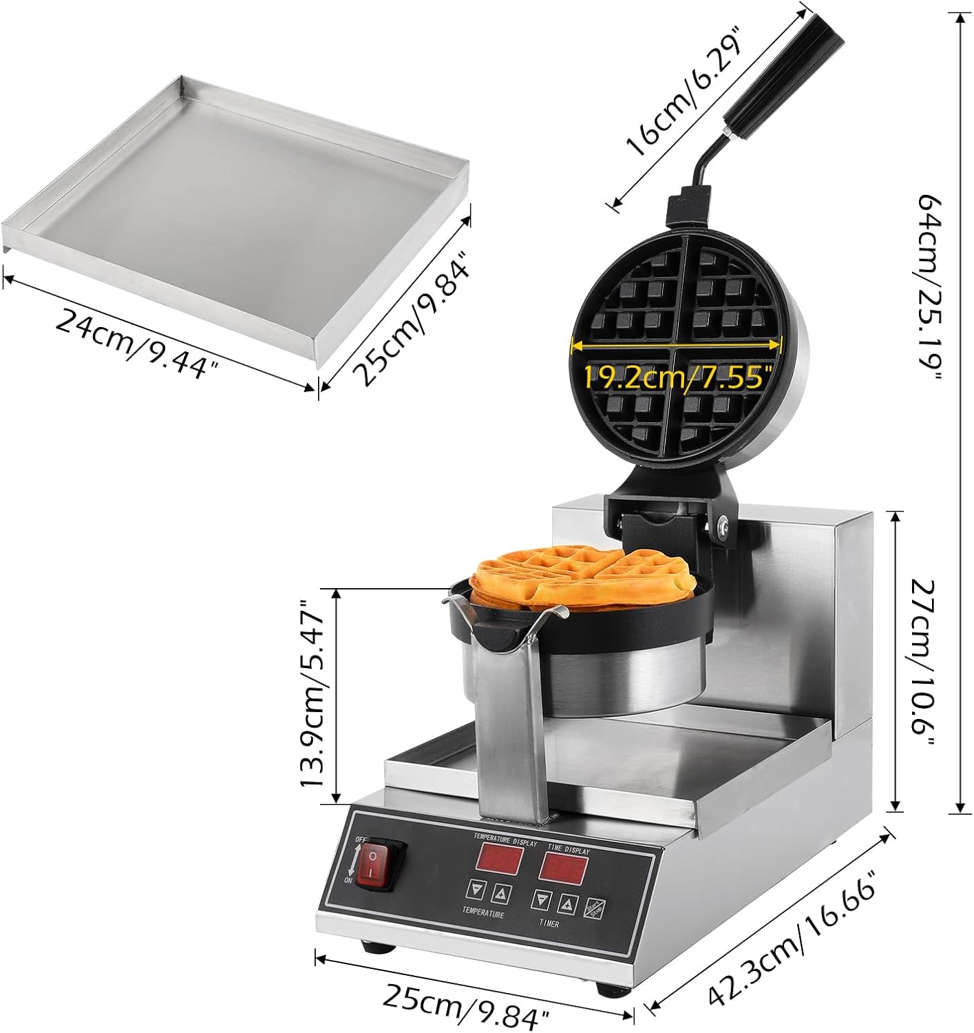 Dyna-Living Commercial Waffle Maker 110V 1200W Intelligent Belgian Waffle Maker Rotating 180° Round Waffle Maker Nonstick Flip Waffle Iron Machine