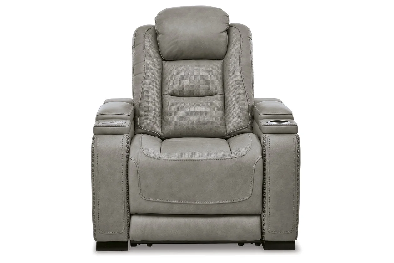 Signature Design by Ashley The Man-Den Leather Power Recliner in Gray