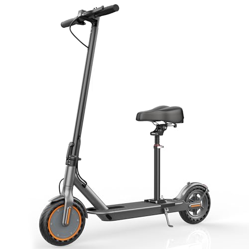 Electric Scooter for Adults with Seat, Folding Commuter E Scooter with 350W Motor, 19MPH Speed, 21 Miles Long Range, Dual Brakes, App Control