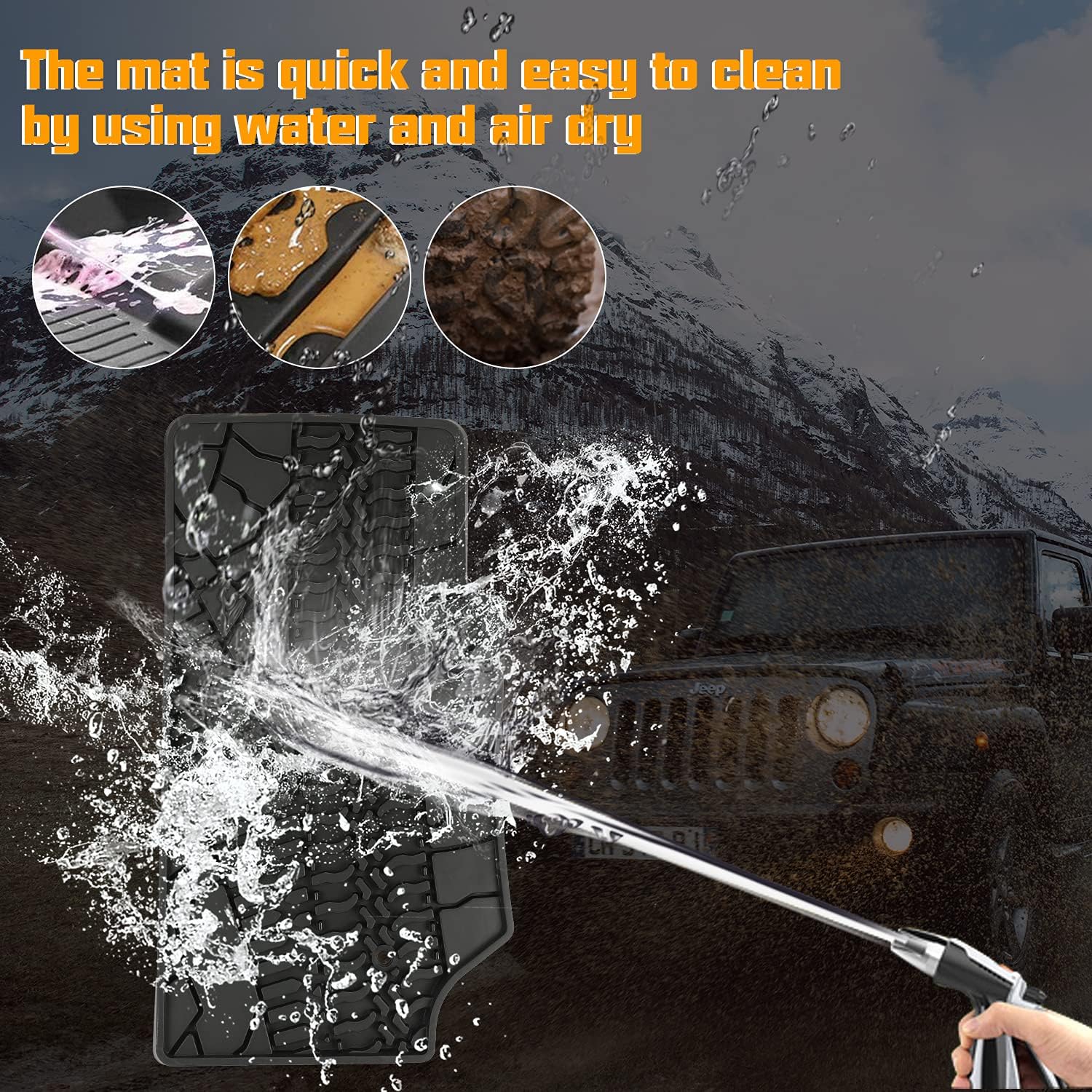 Winunite Black Slush Floor Mats Compatible with Jeep Wrangler JK 2 Door 2007-2013 Front and Rear Row All Weather Protector Mat TPE Floor Carpet Liner