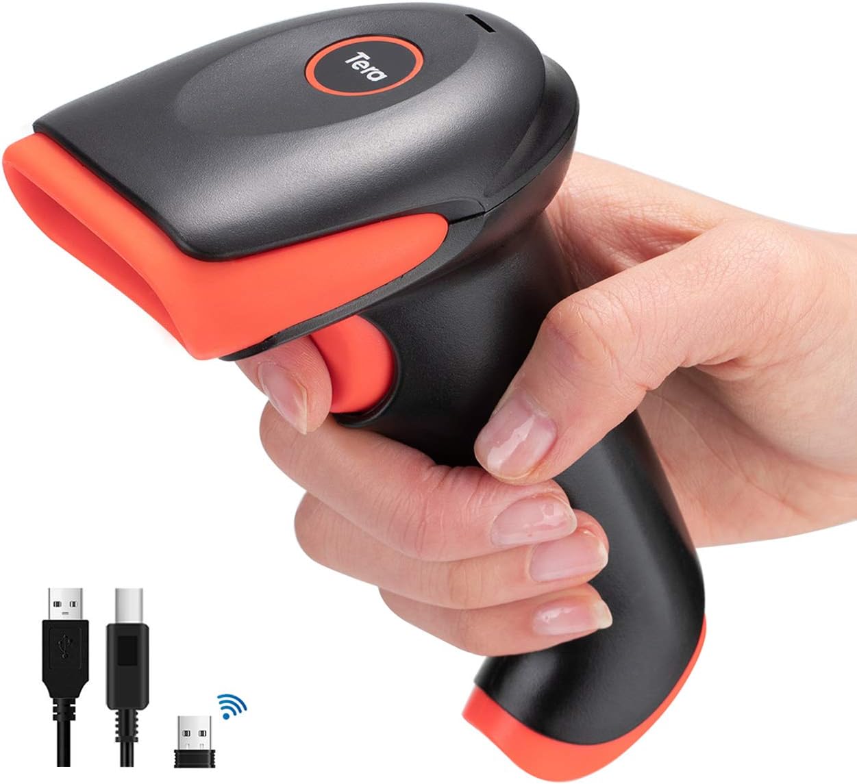 Tera Pro Wireless 2D QR Barcode Scanner 3 in 1 Bluetooth & 2.4GHz Wireless & USB Wired Connection Connect Smart Phone Tablet PC Image Bar Code Reader