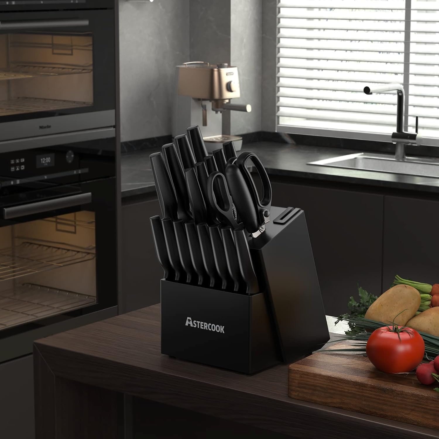 Knife Set, Astercook 21 Pieces Knife Sets for Kitchen with Block, Dishwasher Safe Kitchen Knife Set with Built-in Sharpener