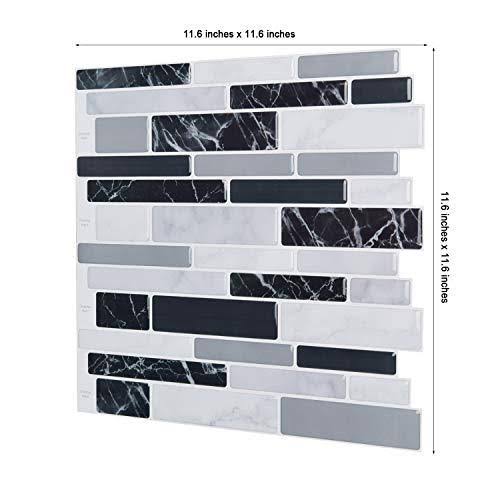 Longking 10-Sheet Peel and Stick Tile Backsplash, Vinyl 3D Self-Adhesive Tile Stickers for Kitchen, Bathroom, Counter Top, Marbl