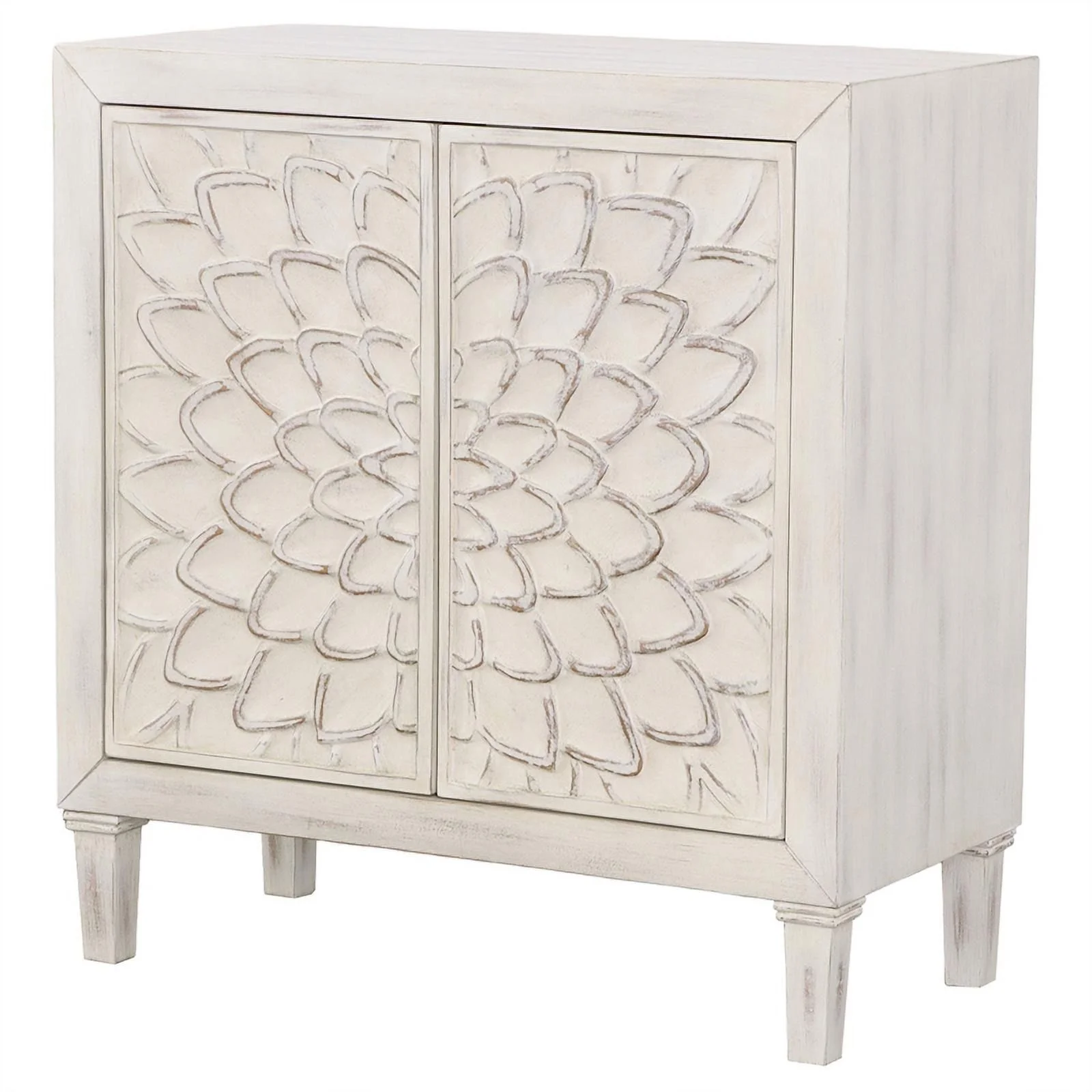 Pemberly Row Wood Accent Cabinet with Floral Carved Door White