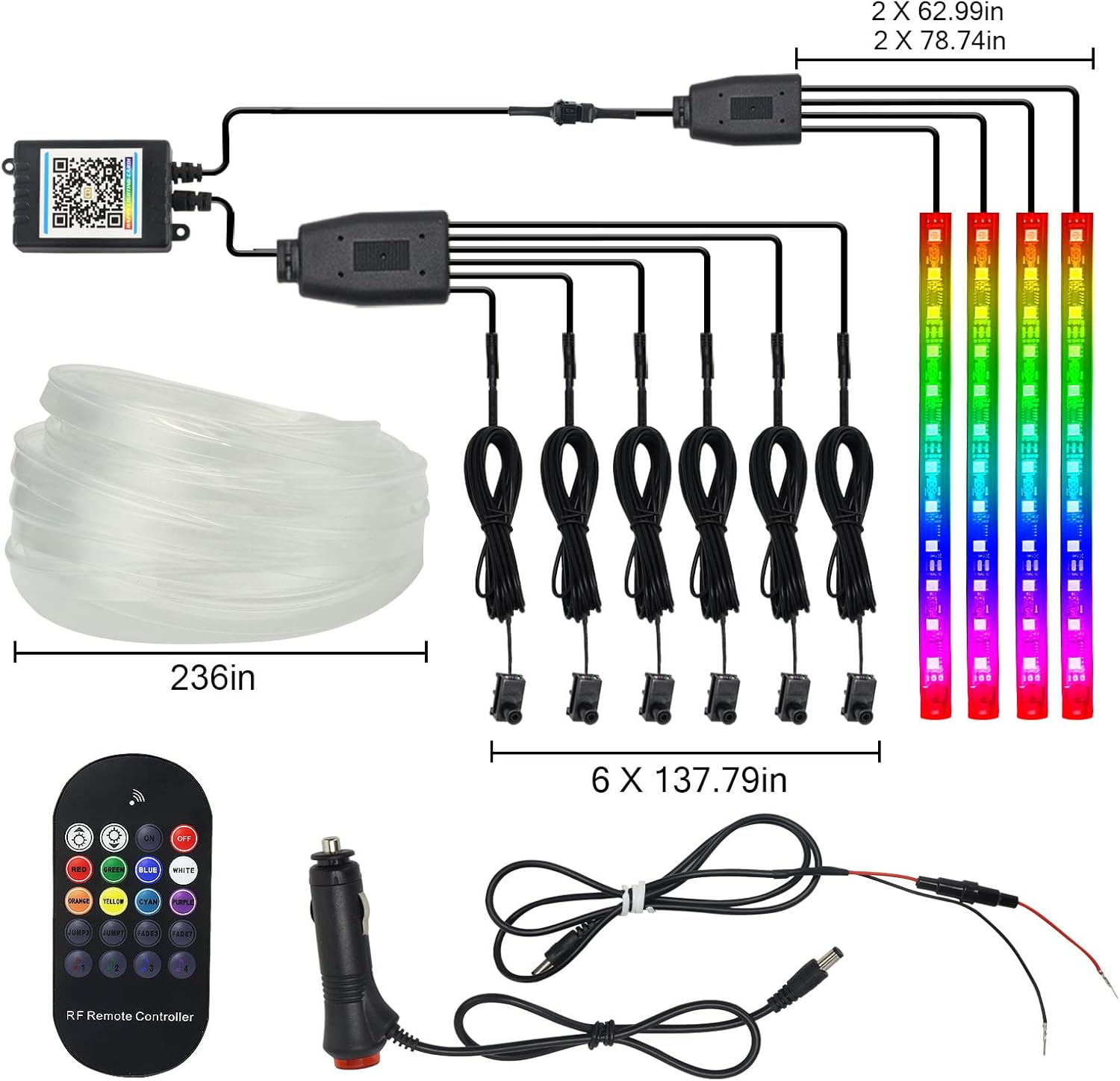 Interior Car Lights, WEBUPAR Car Accessories 10 in 1 Car LED Strip Lights with APP Control, 236 inches Fiber Optic