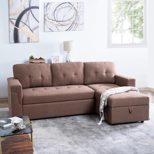 Naomi Home Reversible Sleeper Sectional Sofa Storage Chaise Velvet/Dark Gray