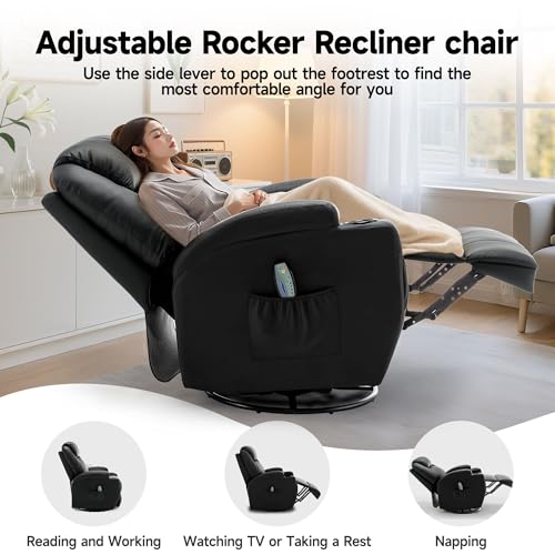 Recliner Chair, Rocking Chair with Massage and Heat, 360° Swivel Recliner Chairs for Adults