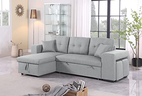 Devion Furniture Regis 4-in-1 Convertible L Shaped Couch with Pull Out Bed and Storage, Sectional Sleeper Sofa with Reversible Chaise for Living Room
