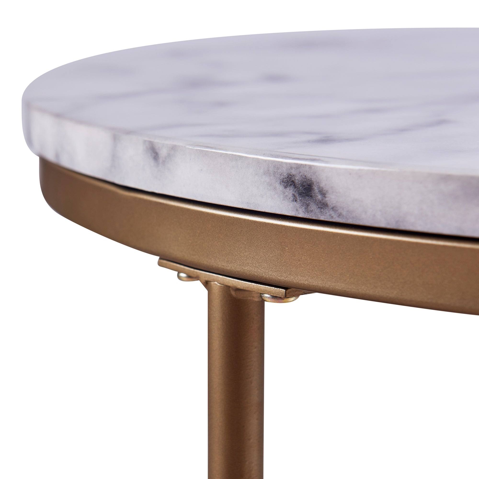 Versanora Marmo Faux-Marble Round Side Table, Marble/Brass