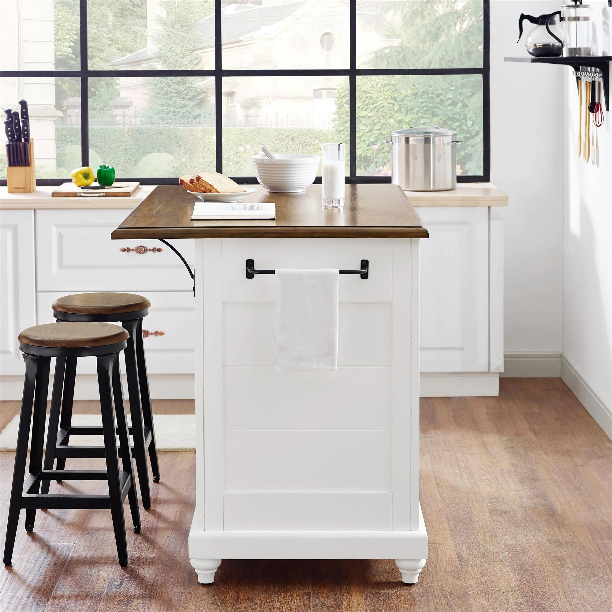 Dorel Living Kelsey Kitchen Island with 2 Stools White