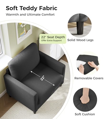 Sofa Accent Chair, 33" Reading Chair for Bedroom, Tool-Free Setup Living Room Accent Chairs, Comfy Arm Chairs Living Room, All-Wood Reading Nook