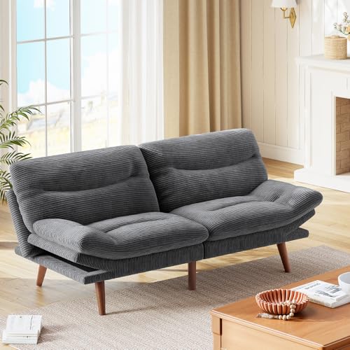 Marsail Futon Sofa Bed, Futon Couch with Adjustable Backrest & Armrests, Convertible Small Sleeper Sofa Bed for Small Apartments, Study Room, Office