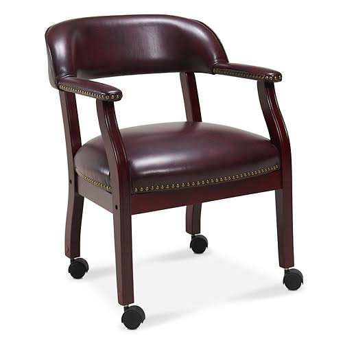 NBF McKinley Leather Captain's Chair with Casters Burgundy Leather/Mahogany Wood Finish Signature Series (60032-00S)