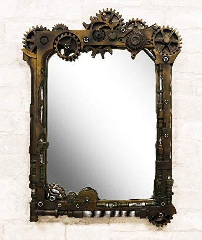 Ebros Large Steampunk Kinetic Time Travel Rustic Sculpted Mechanical Gearwork Pipework Boltwork Feature Hanging Wall Vanity Mirror Plaque Decor 21.5"