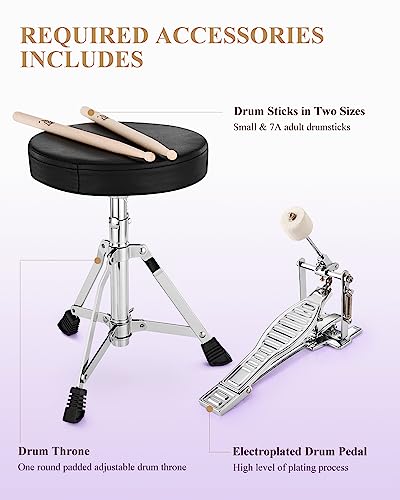 Kids Drum KIt Eastar 3-Piece for Beginners, 14 inch Drum Set with Adjustable Throne, Cymbal, Pedal & Two Pairs of Drumsticks