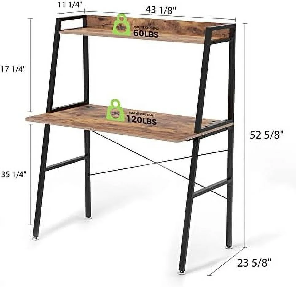 Small Computer Ladder Desk with  Shelves  43 Inch 2-Tier  Office Students Study Writing PC Gaming Table with Bookshelf  Workstation for Space Saving