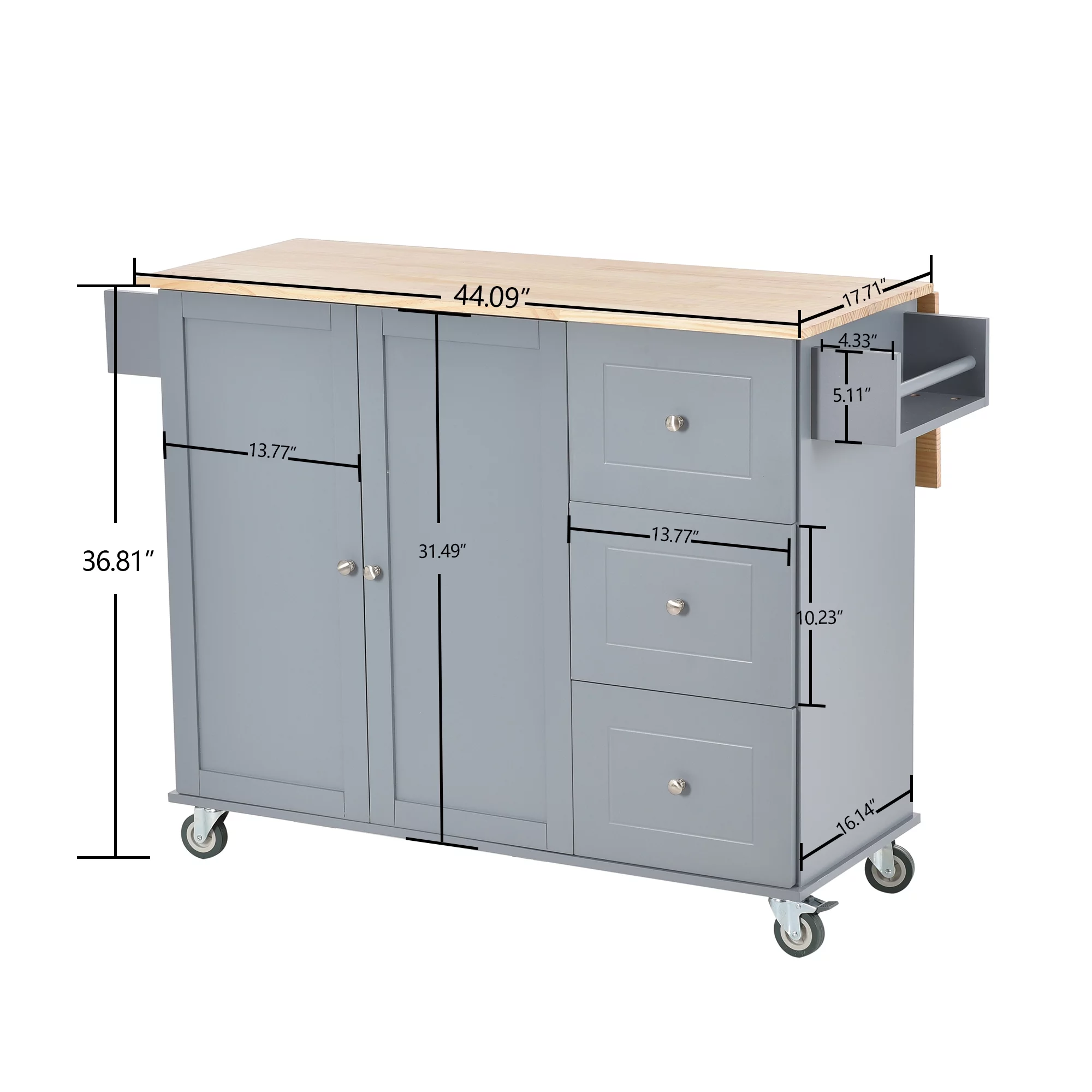 ikayaa Rolling Mobile Kitchen Island with Solid Wood and Locking Wheels，52.7 Inch Width，Storage Cabinet and Drop Breakfast Bar，Spice Rack
