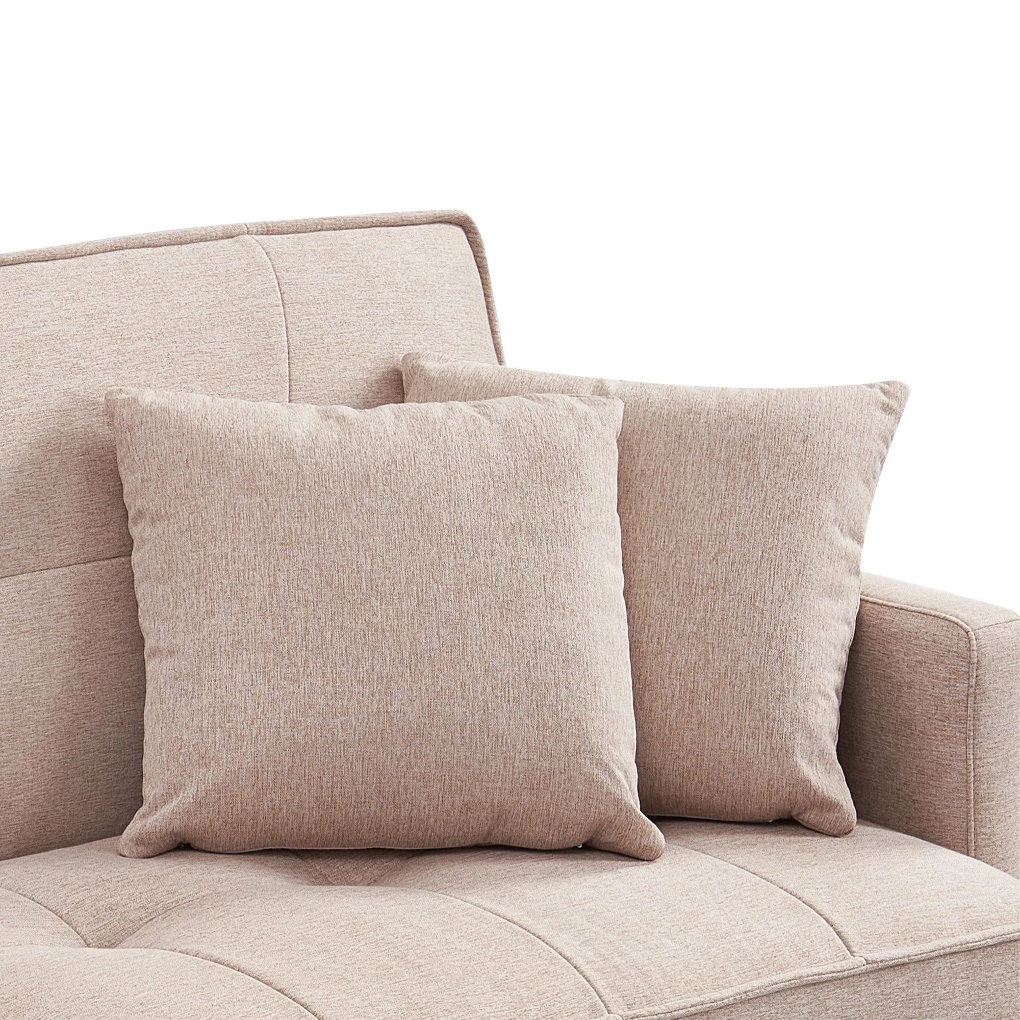 Moootto  84.6 in. Extra Long Modern Tufted Beige Fabric Futon Adjustable Sofa Bed & Folding Daybed Guest Bed, Upholstered Modern Convertible Sofa