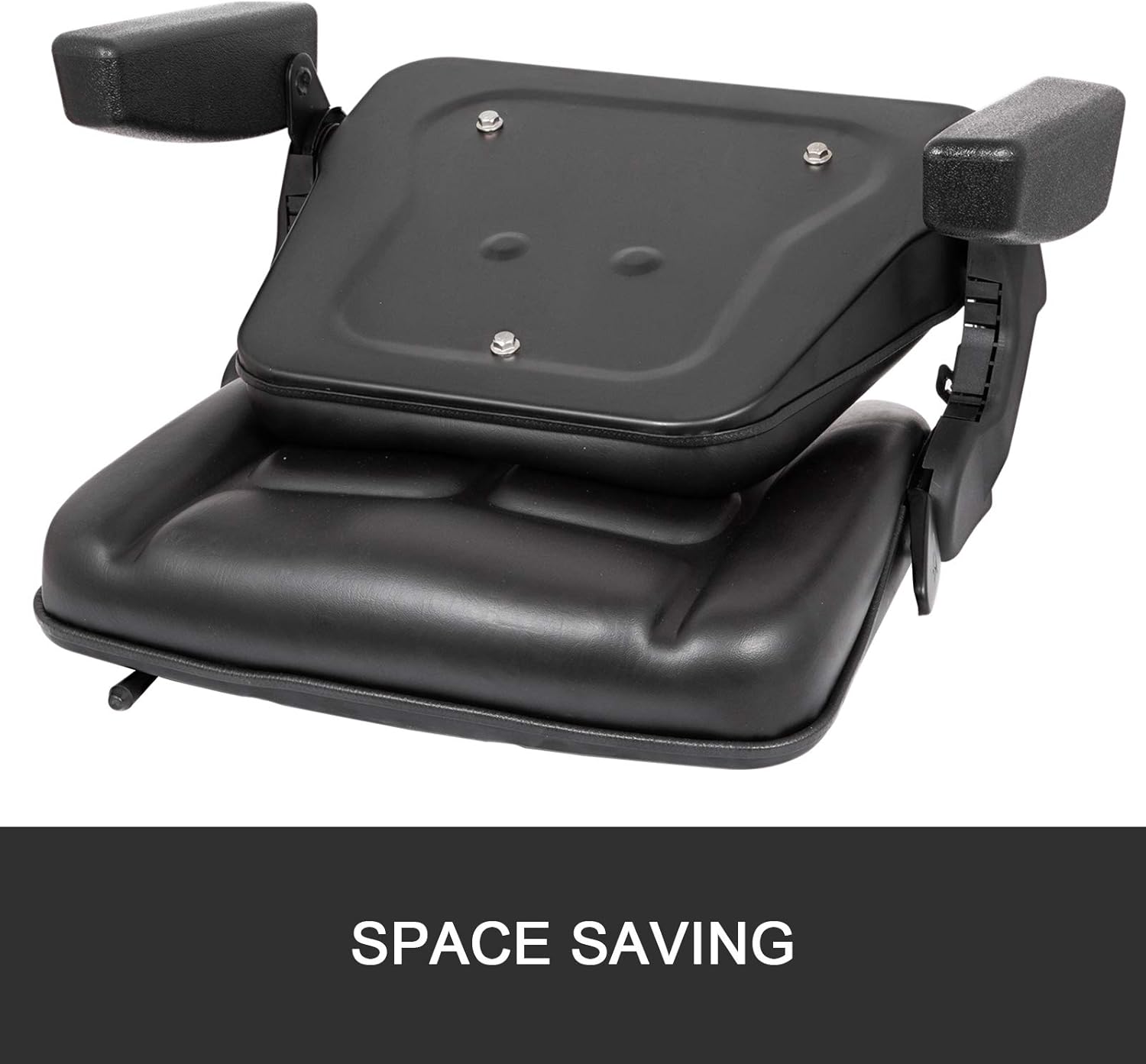 Bestauto Universal Fold Down Forklift Seat with Retractable Safety Belt, Armrest,Adjustable Seat for Excavator, Forklift, Tractor, Skid Loader
