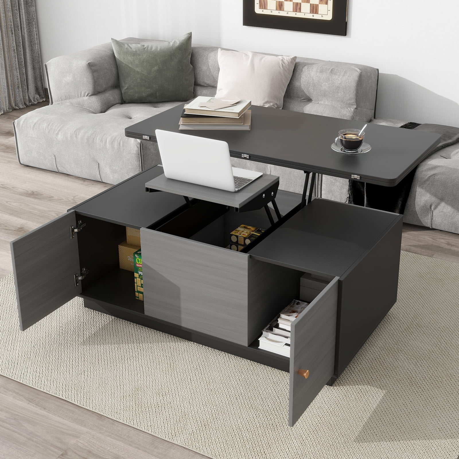 YISUYA Modern Multifunctional Coffee Table, Rectangle Lift-top Coffee Table