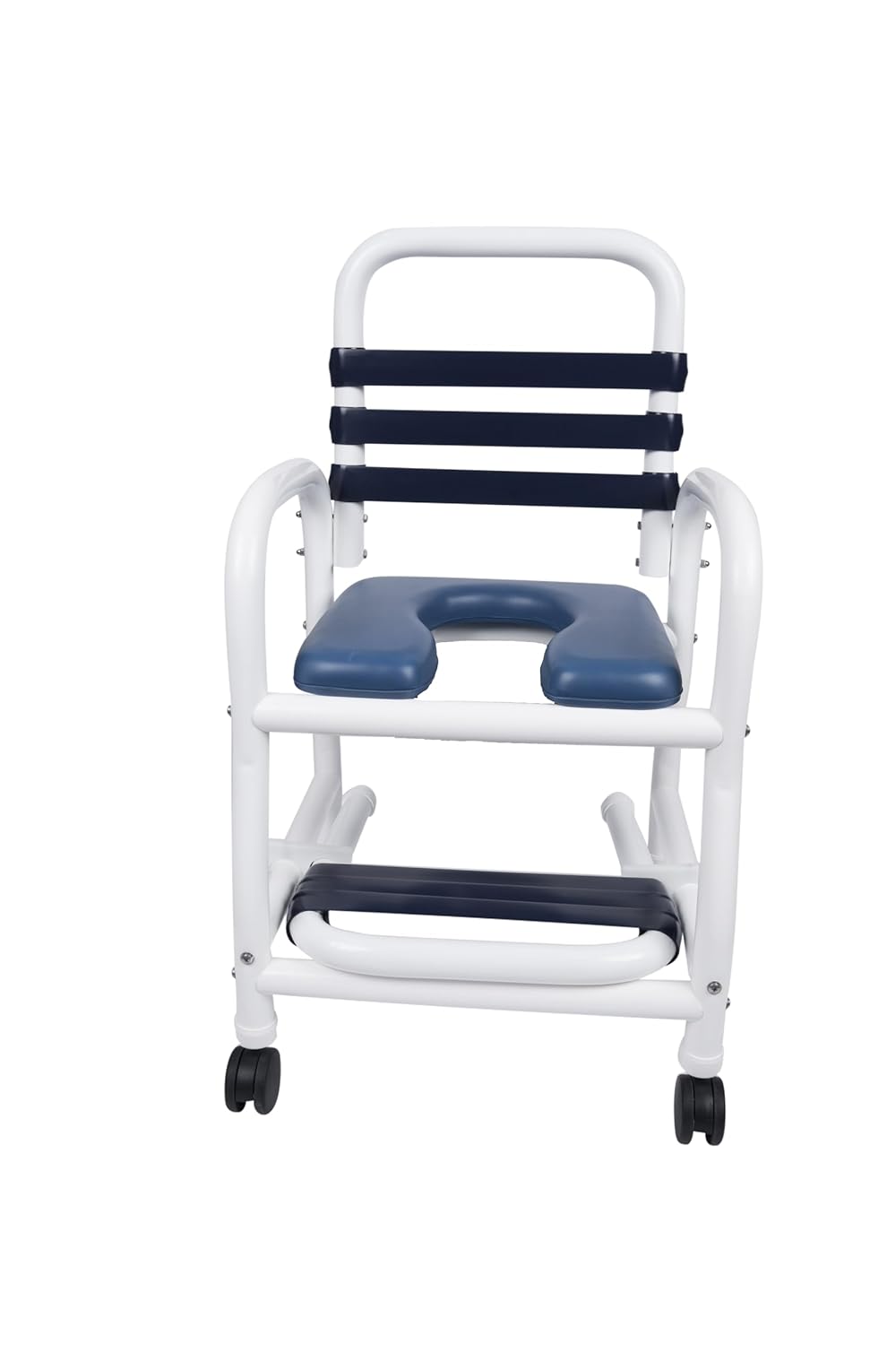 Deluxe New Era Patented Shower Chair, 18" Internal Width, Open Front Removable Soft Seat, NO Commode Pail, with Soft Touch Slide Out footrest