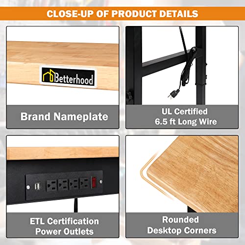 48" Heavy Duty Adjustable Workbench with Large Pegboard, Adjustable Work Table with Power Outlets & Lockable Wheels