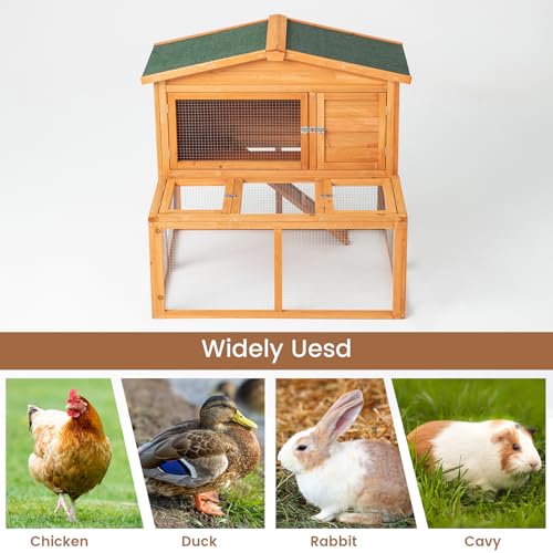 TAKUKA Outdoor Rabbit Hutch, Small Animal Wooden Chicken Coop with Nest Box
