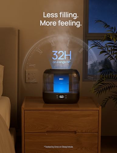 Dreo Smart Humidifiers for Bedroom, Top Fill 4L Cool Mist Humidifier with Nightlight, 32H Runtime, Touch/APP/Voice Control